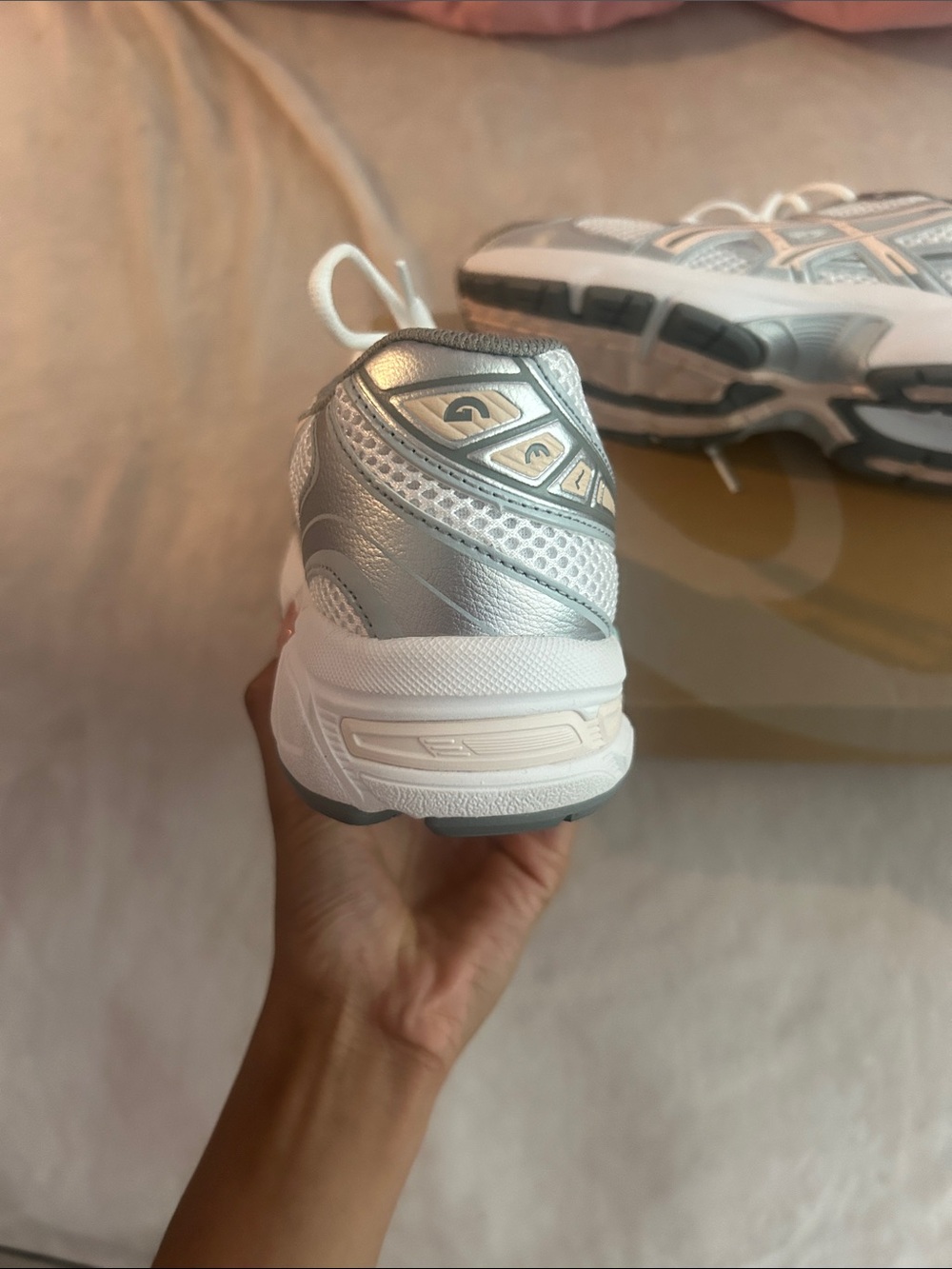 Asics White, Silver & Light Pink Athletic Running Shoes - Picture 5 of 7